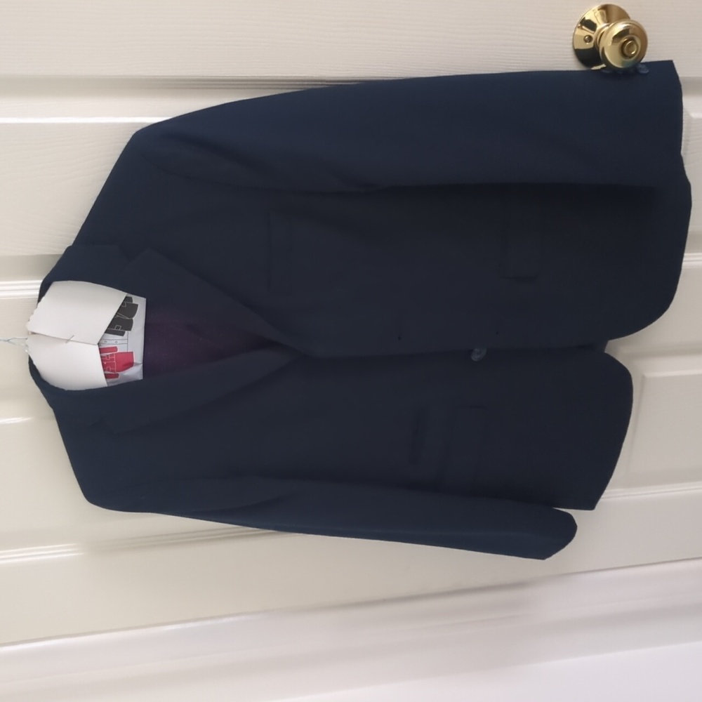 Boys navy suit and dress shirt